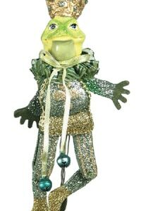 Jumping Jack Glitter Frog Prince Ornament (Green)