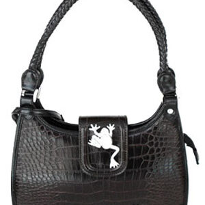 Black Faux Leather Magnetic Closing Frog Handbag