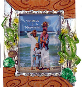 Metallic Iridescent Green Frog Picture Frame
