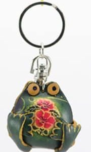 Leather Hand-Tooled Key Chain With Flower Design